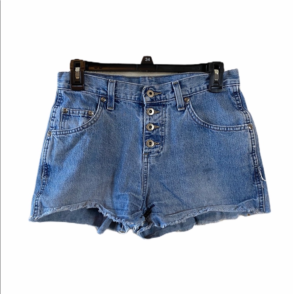 Lee Riveted Four Button Closure High Rise Cut Off Distressed Cotton Shorts 28” - Picture 2 of 14